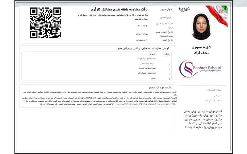 مجوز شهره صبوری